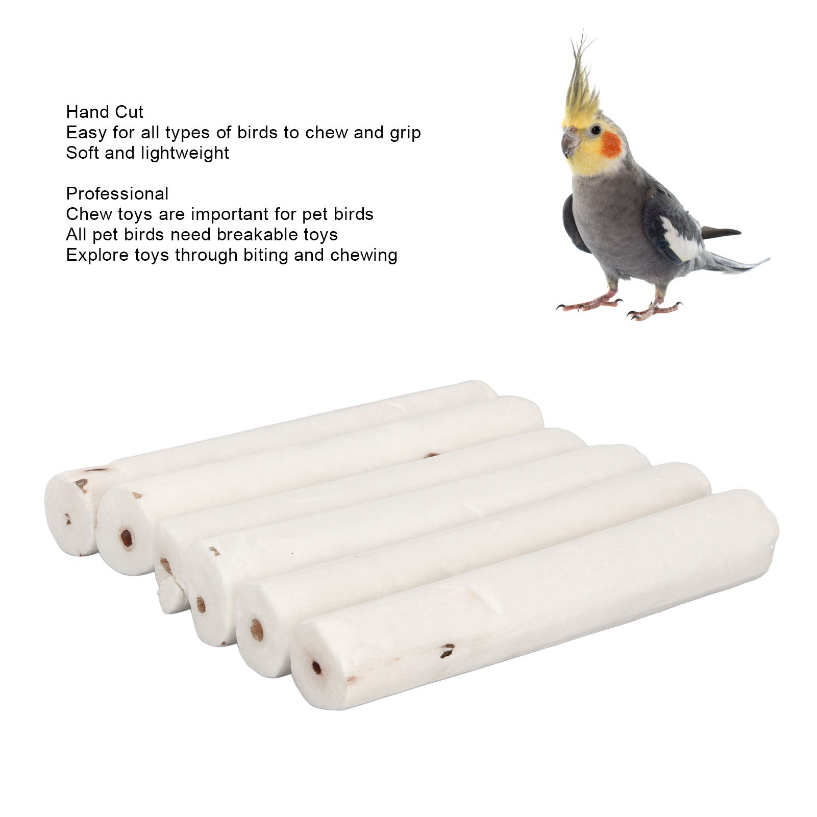 6pcs Bird Chewing Sticks Lightweight Barkless Wooden Foot Toy Parrot Shredding Stick For Budgie Cockatiel