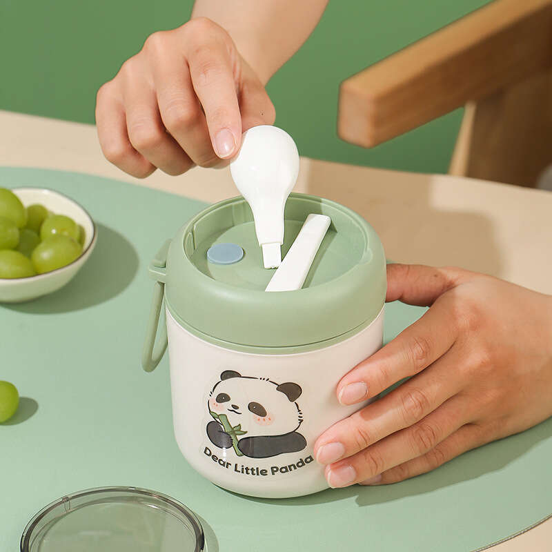 Panda breakfast 304 stainless steel Japanese with lid spoon sealed soybean milk cup insulated soup pot