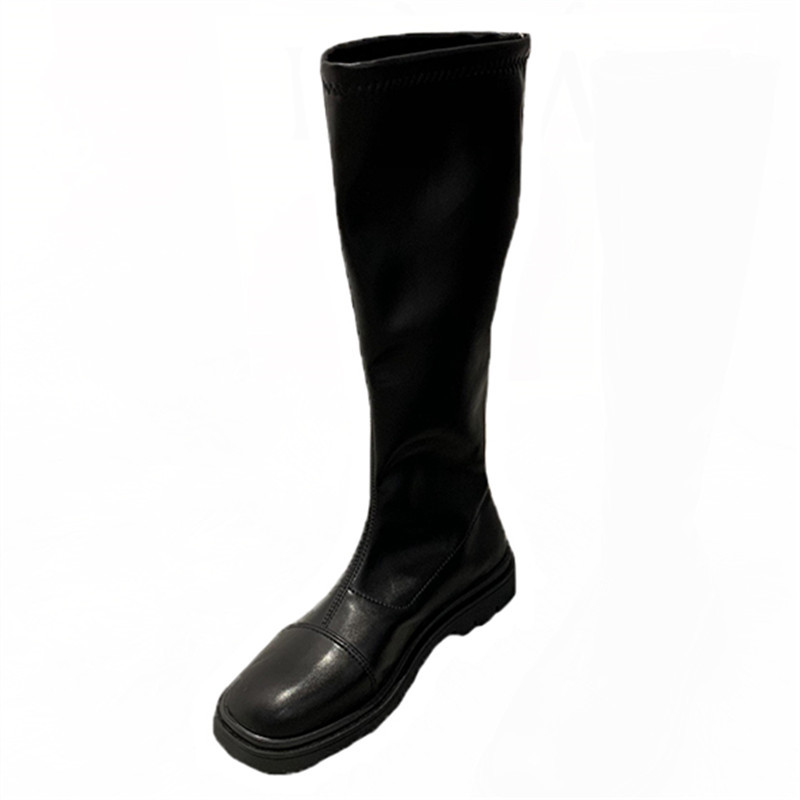 Shoes Women's Leather Boots Boots-Women Sexy Thigh High Heels High Sexy Round Toe 2021 Over-the-Knee Ladies Low Rubber White