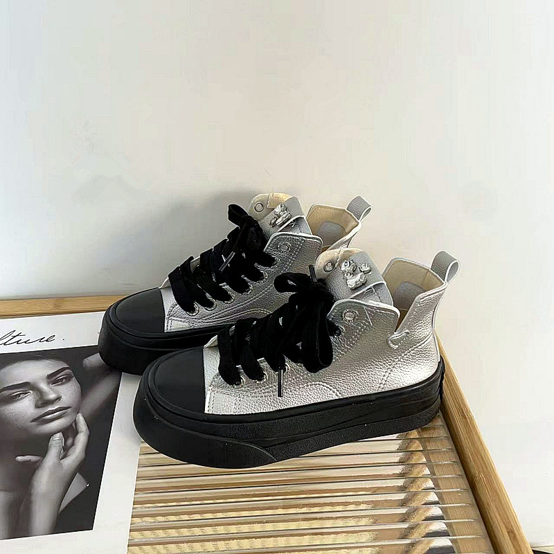 Women's Korean High Top Pink Thick Soled Canvas Shoes