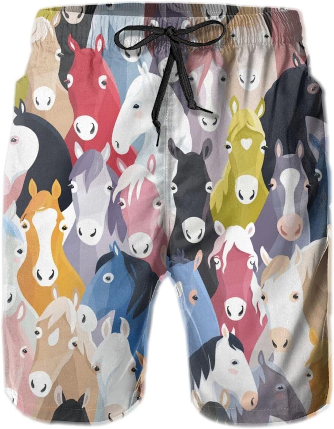 Mens Shorts 3D Printed Pattern Colorful Horse Swim Trunks Quick Dry Print Beach Board Swimwear
