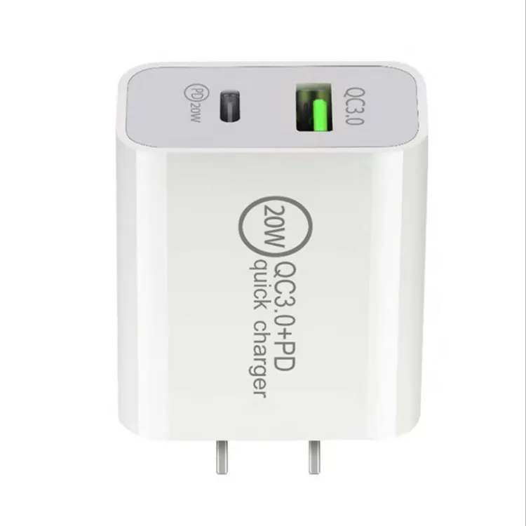 Travel Adapter Wall Charger 20W PD 3.0 USB C TO C Fast Power Plug Adapter Cable for Iphone Samsung Huawei Xiaomi US EU Plug White Color 100pcs/bo