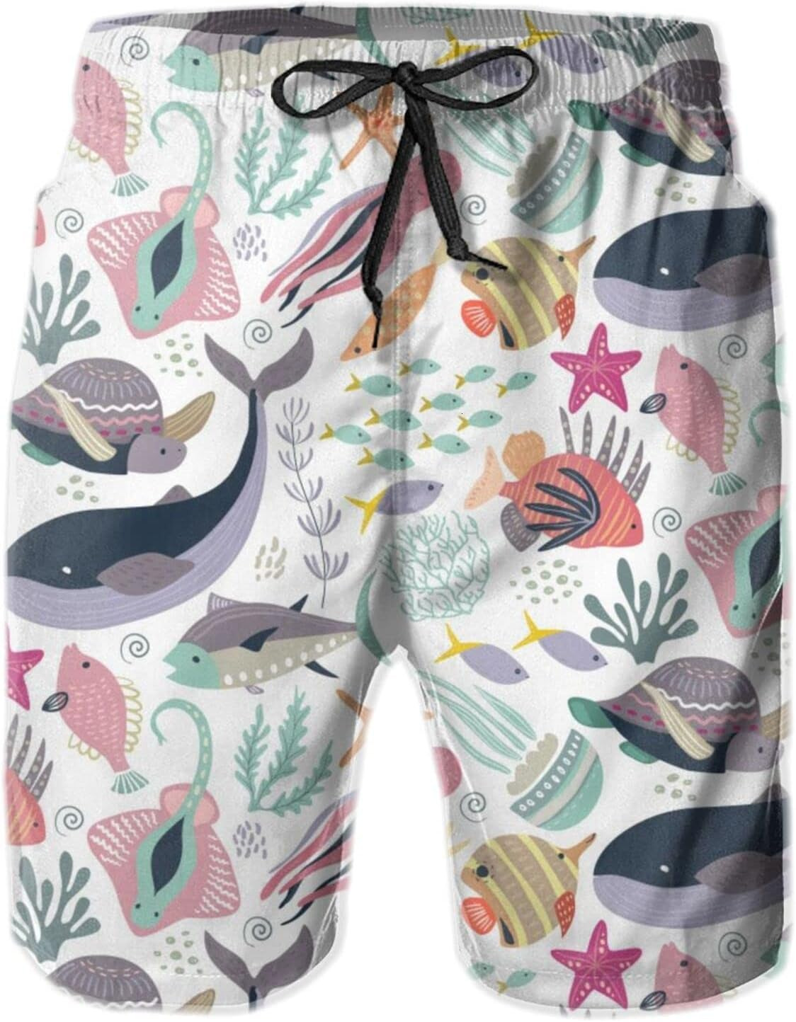 Mens Shorts 3D Printed Pattern Cartoon Ocean World Swim Trunks Quick Dry Fashion Beach Board Swimwear