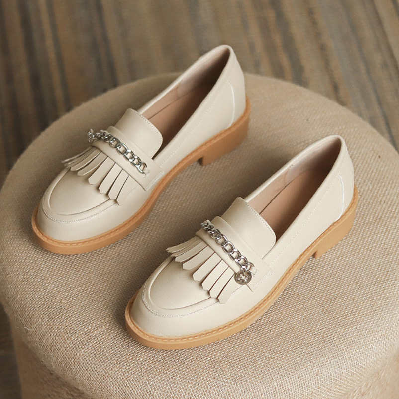 9afa5 new oxford designer chains flats woman fringe small leather shoes metal decoration brogues slip on loafers women