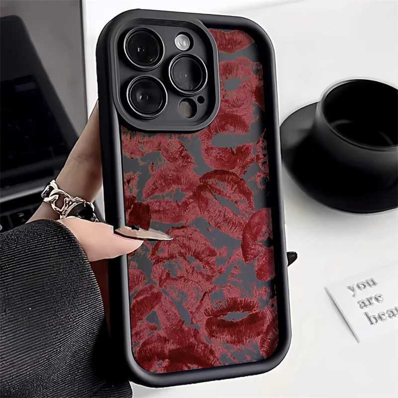 Red lipstick Liquid Silicone Case for iPhone 11 Case iPhone 13 12 14 15 16 Pro Max XS X XR 7 8 Plus SE Soft Shockproof Cover M240902