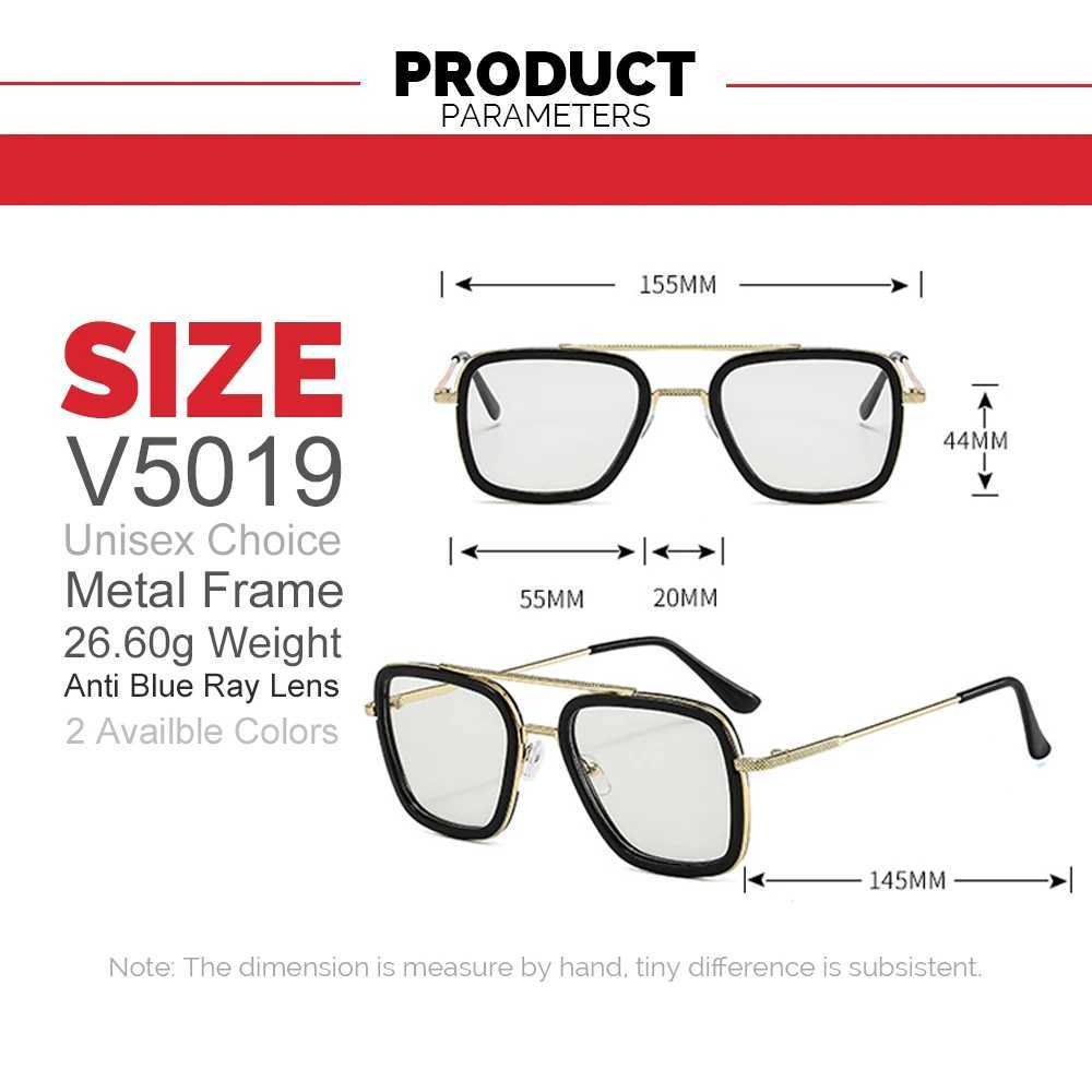 Square photochromic glasses for men anti blue light blocking glasses computer light retro unisex Tony Stark glasses M240902