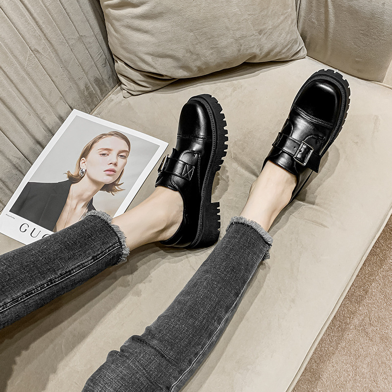 f2cb7 square belt toe buckle oxford shoes woman high quality leather creepers atillas mujer 2021 new desig platform flats women