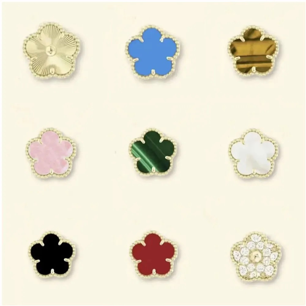 15mm Designer Clover Studs Vintage Four Leaf Clover Charm Stud Earrings Mother-of-Pearl Stainless Steel silver gold Studs Agate rose for Women wedding Jewelry