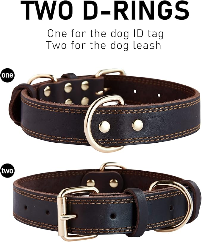 Genuine Leather Heavy Duty Wide Strong Collar for Small Medium Size and Extra Large Dog Z250326