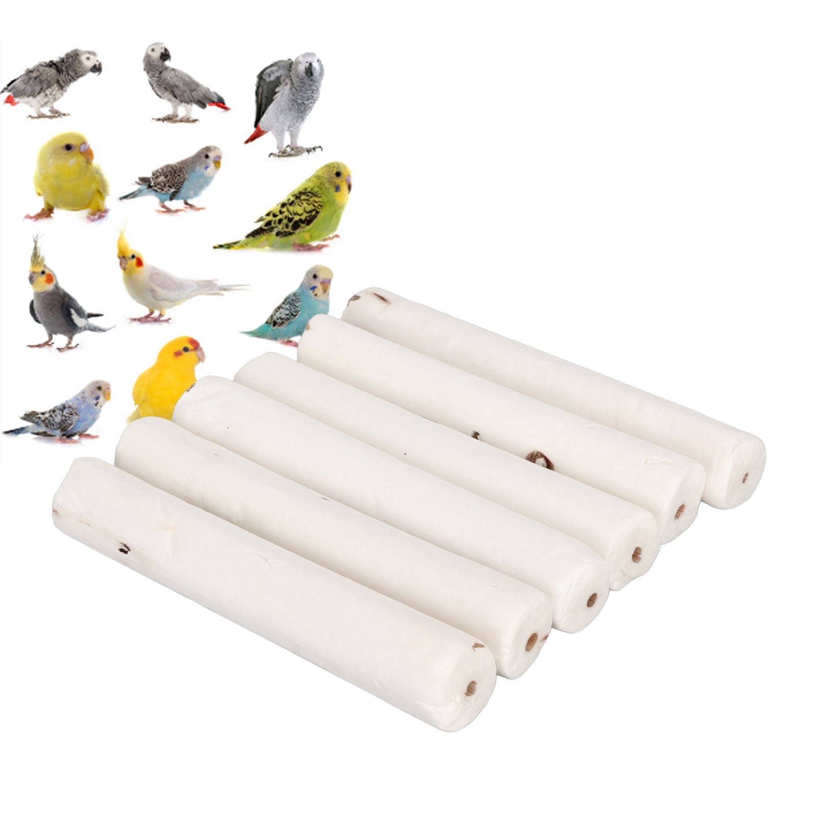 6pcs Bird Chewing Sticks Lightweight Barkless Wooden Foot Toy Parrot Shredding Stick For Budgie Cockatiel