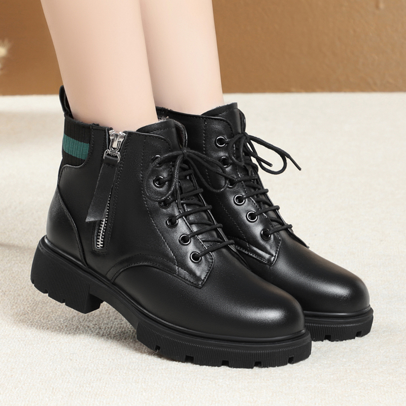 AIYUQI Women Marton Boots Winter 2024 New Genuine Leather Wool Warm Women Socks Boots British Style Ladies Snow Boots