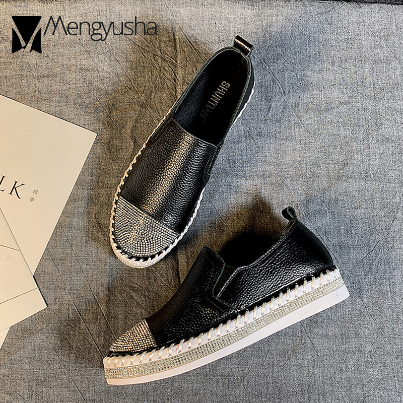 Flats Women Grain f4423 Full Cow Leather Shoes Espadrilles Fisherman Loafers 2020 New Crystal Mixed Colors Dias Cowhide Moccasins hide