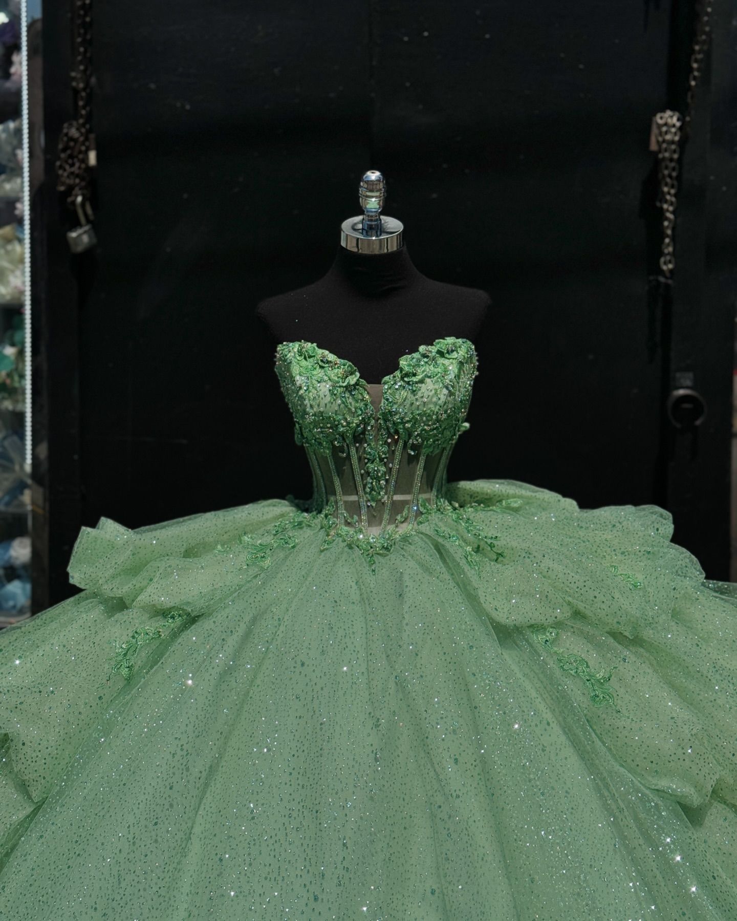 Green Princess Light Dresses Appliqued Sweetheart Sparkly Vestidos De Fiesta Quinceanera Prom Ball Gown Lace Up Sweet 15 Masquerade Dress