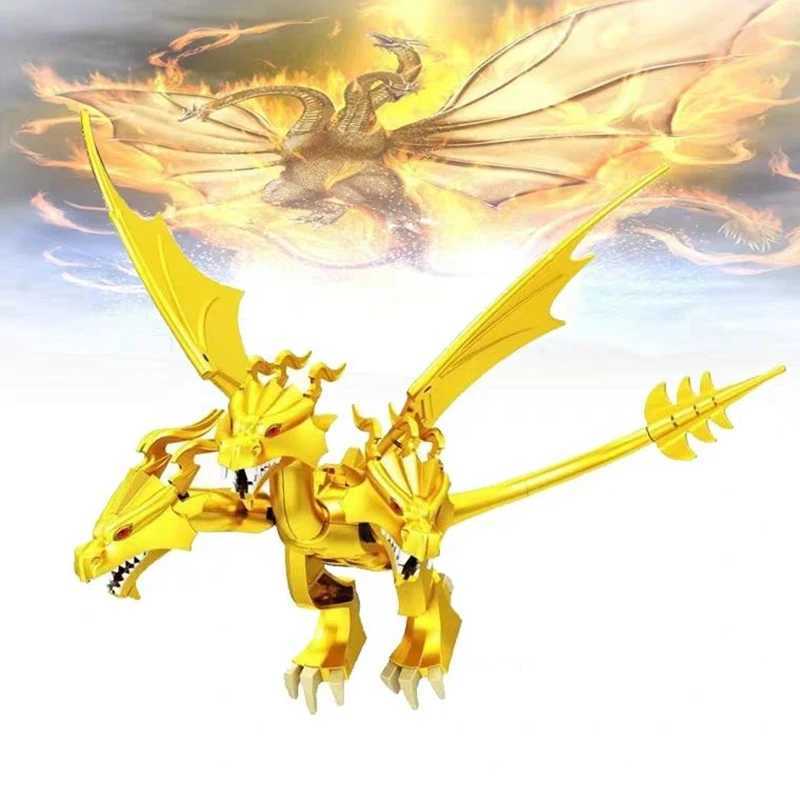 Magic Medieval Series 3-Head Golden Flying Dragon Block Killer Crocodile Digital DIY Bird Toy Boy Christmas Gift W240828