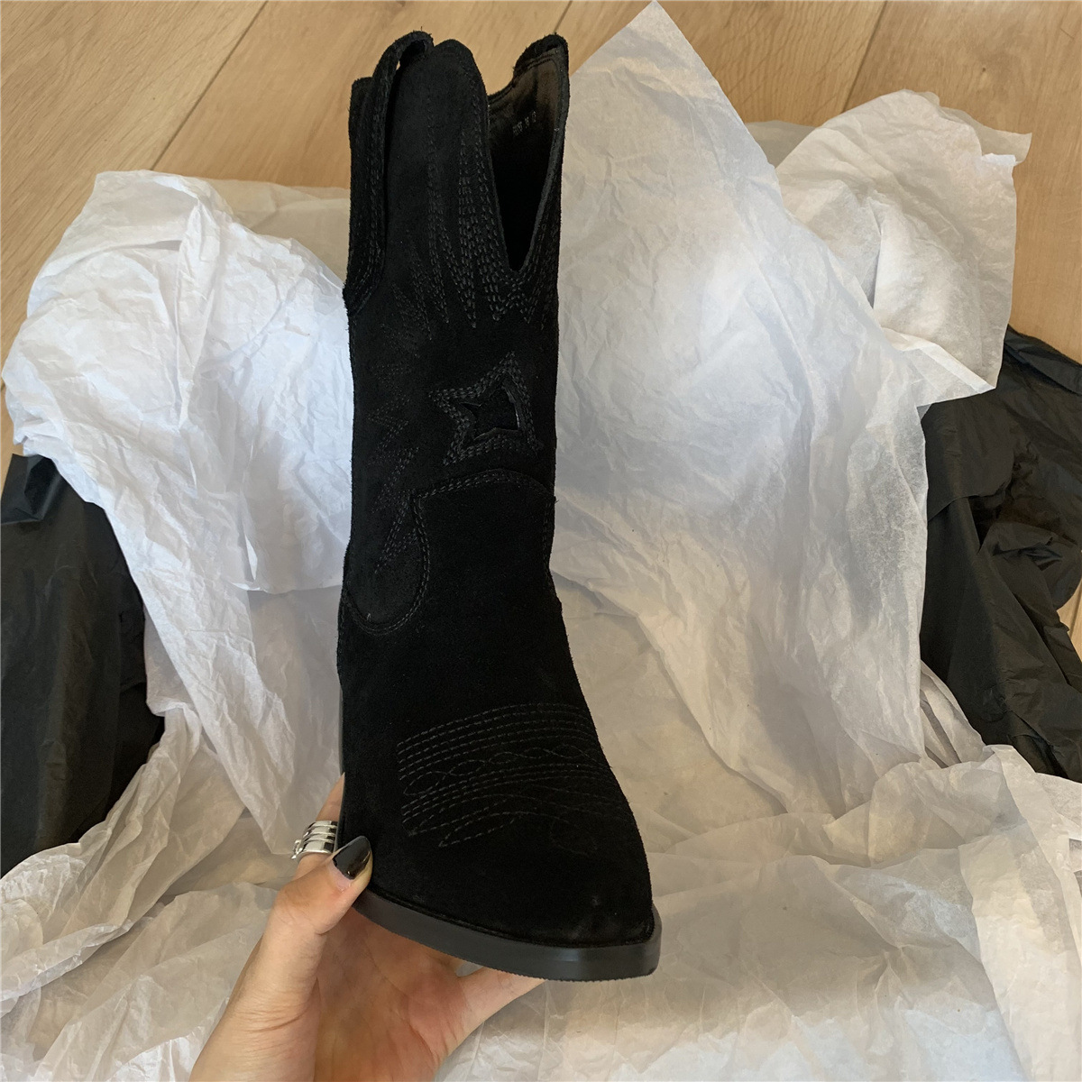 Women's Embroidered Stylish Boots, Pull On Mid-calf Winter Commute Boots, Western Cowboy Comfort Boots fall