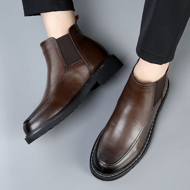 Retro Classic Style Autumn Men Slip-on Waterproonkle Senior Genuine Leather Fashion Boots Motorcycle Shoe 4695