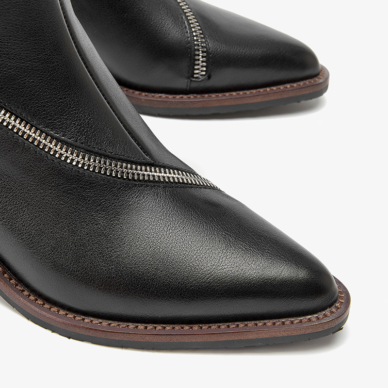 Morden BeauToday Ankle Boots Women Calfskin Leather Pointed Toe Winding Zipper Decor Ladies Block Heel Shoes Handmade 06117 af64
