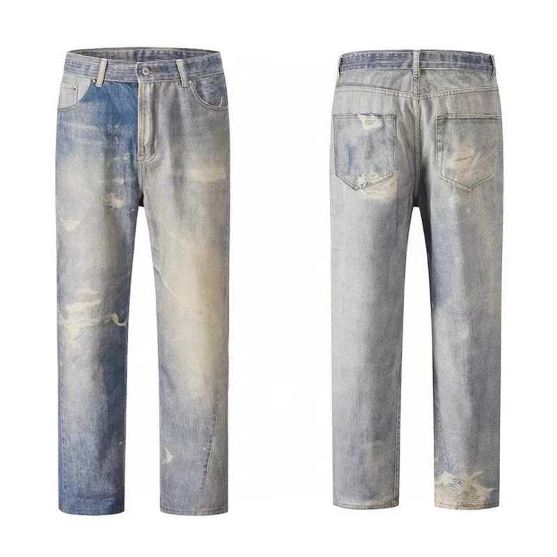 Men's Jeans 2024 Our Legacy Digital Printed Jeans Men Women High Quality Blue Washed Loose Fit Straight Denim Pants Cowboy y240902