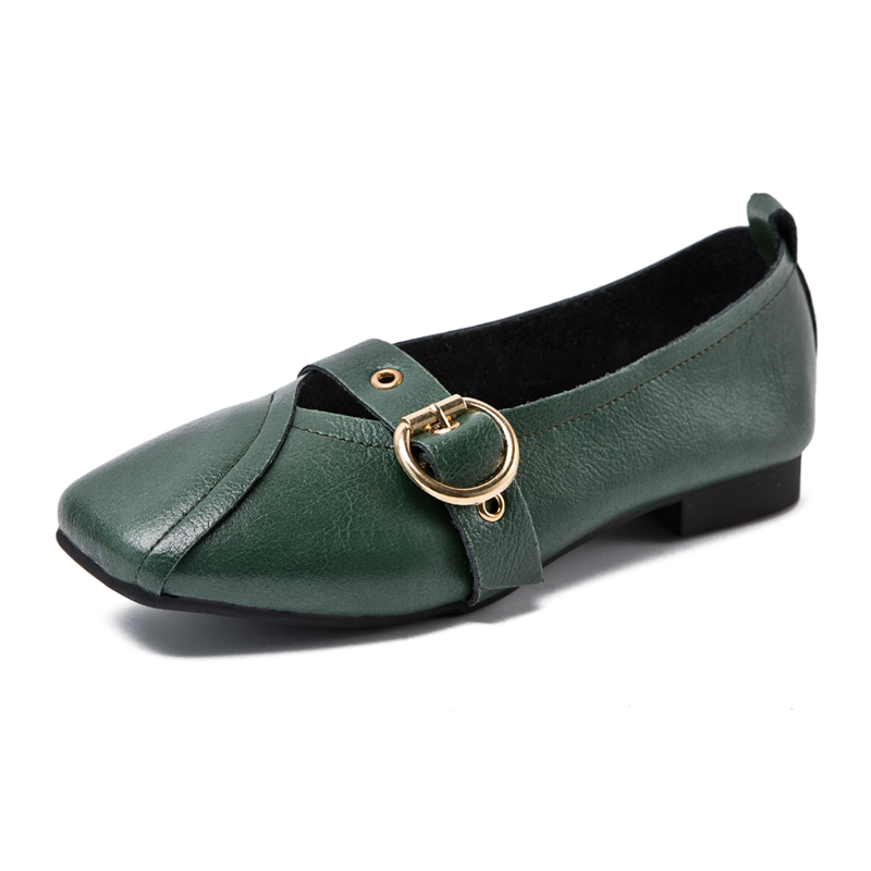 AIYUQI Women Shoes Fashion 2024 New Genuine Leather Ladies Flat Shoes Comfortable Square Buckle Large Size Shoes Women
