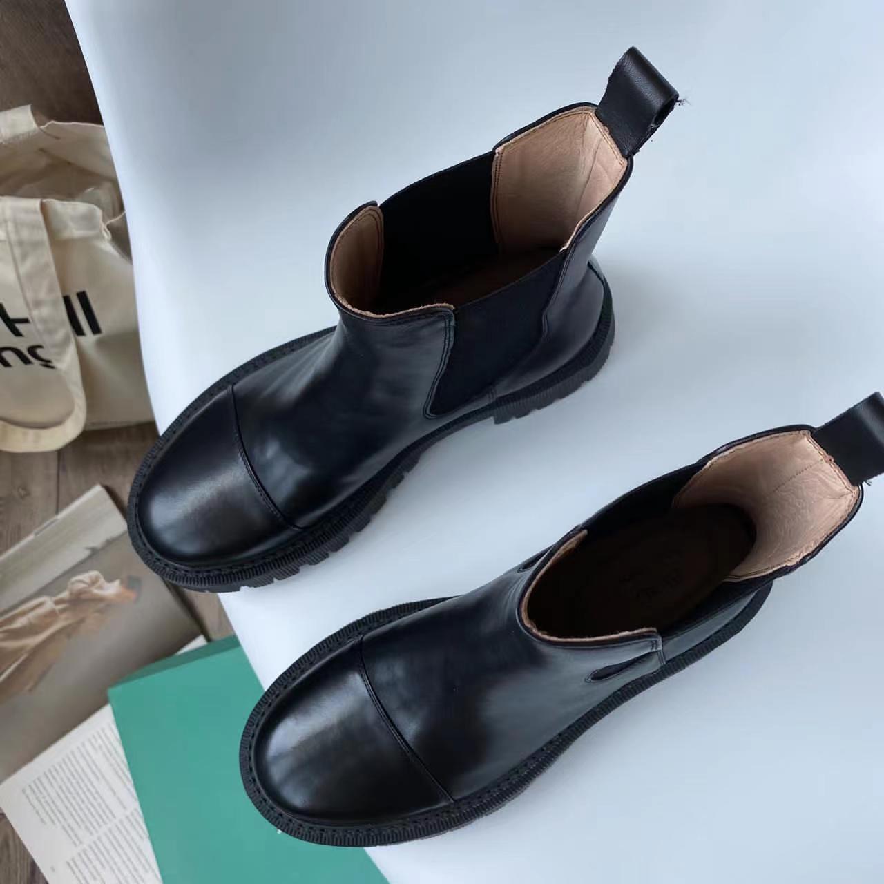 Ankle BeauToday Boots Women Round Toe Shoes With Thick Sole Genuine Cow Leather For Ladies Autumn Spring B02379 9384