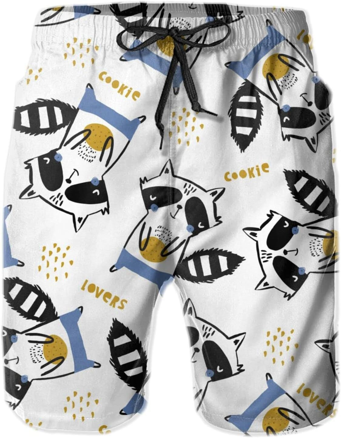 Mens Shorts 3D Printed Pattern Cute Raccoon Swim Trunks Quick Dry Fashion Beach Board Swimwear