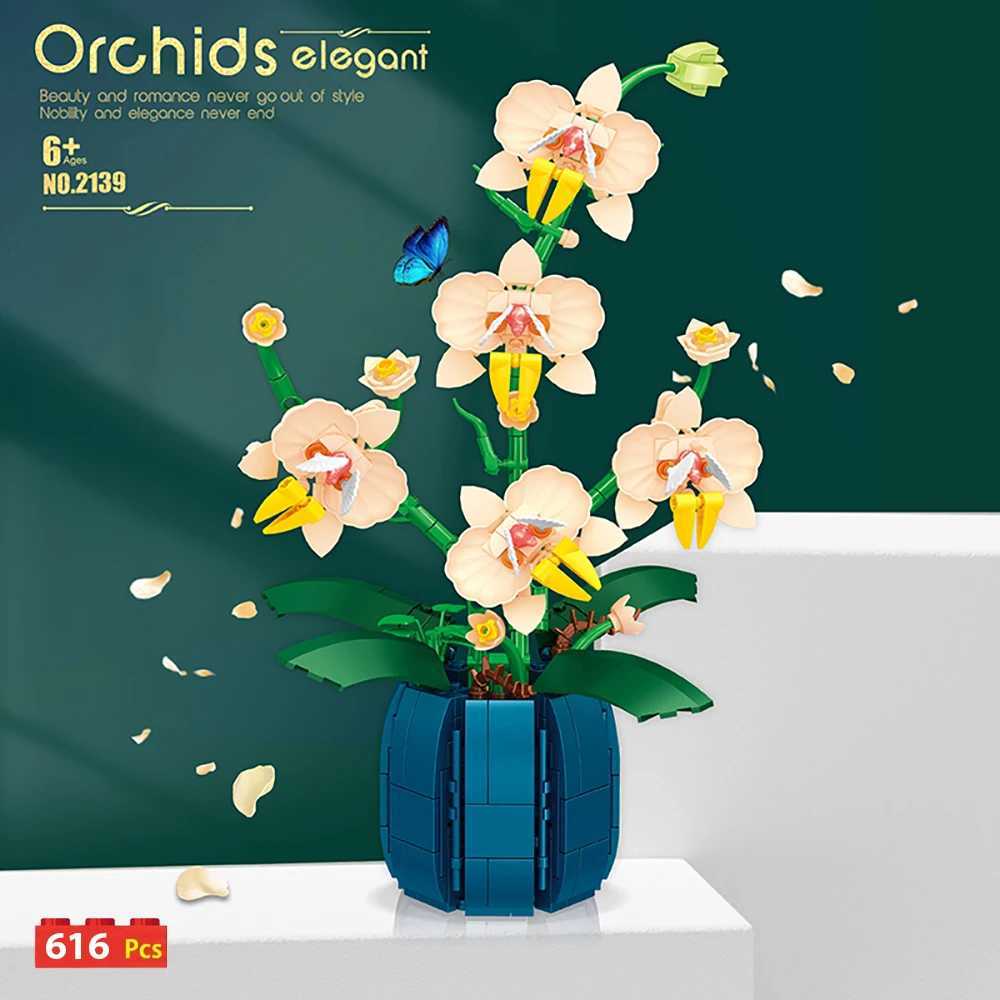 WLtoys 2138 Orchid Building Blocks Flower Bouquet Flower Blocks Bonsai Plant Model Bricks Romantic Home Decoration Toys W240828