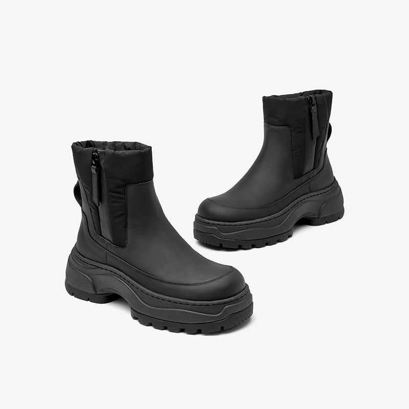 Ankle BeauToday Boots Women Down Fabric Patchwork Round Toe Thick Sole Side Zipper Platform Ladies Shoes Handmade 08039 fea1