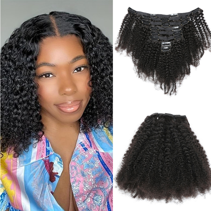 Curly in Extension Human 3C 4A Clip Ins Full Head for Women Brazilian Remy Hair Natural Color