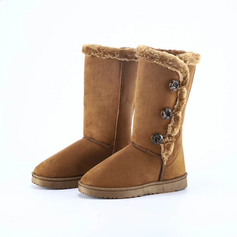Winter Womens Flat Snow Button Plus Veet Keep Warm Mid Calf for Women Platform Shoes Causal Long Tube Boots 250304