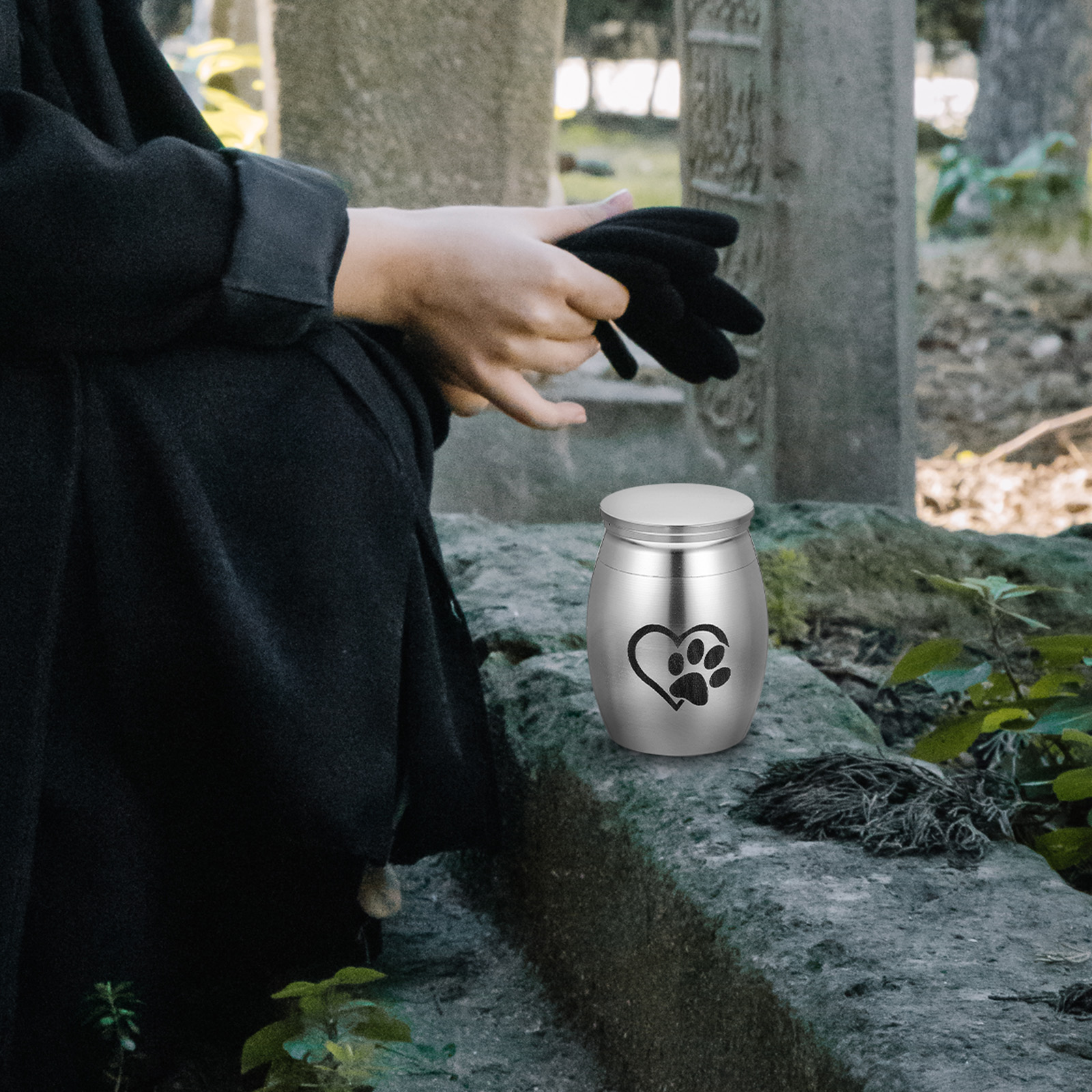 Pet Urn Remembrance Cat for Dogs Ashes Plaque Sculpture Urns Stainless Steel Memorial