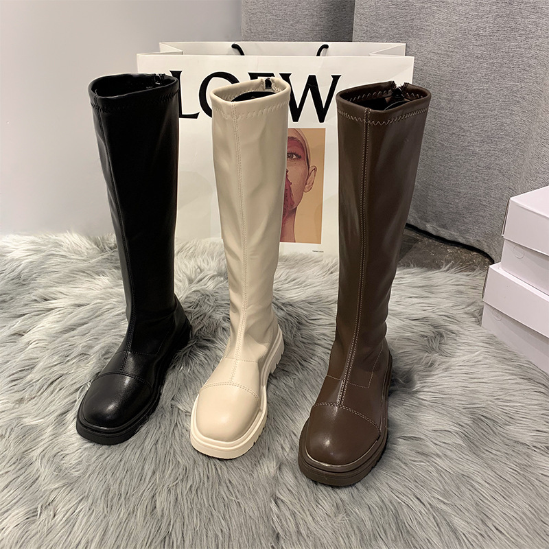 Shoes Women's Leather Boots Boots-Women Sexy Thigh High Heels High Sexy Round Toe 2021 Over-the-Knee Ladies Low Rubber White