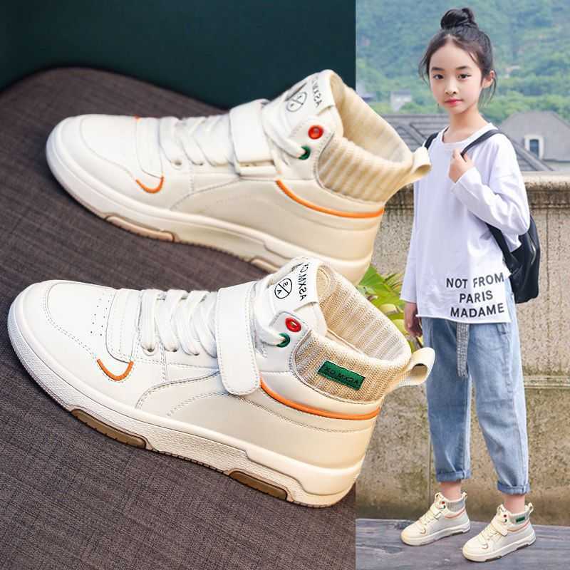 Athletic Outdoor Girls sports 2023 Spring Autumn new style anti slip high top casual board medium and large childrens white shoes H260130