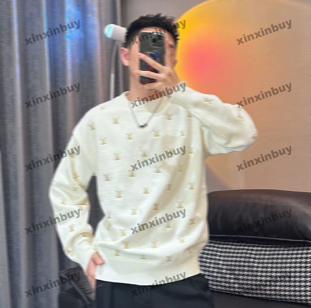 xinxinbuy Designer Sweaters Men Women Gold letter embroidery letter jacquard cotton Man Paris Fashion Tee Top Quality Street long Sleeve black orange S-2XL