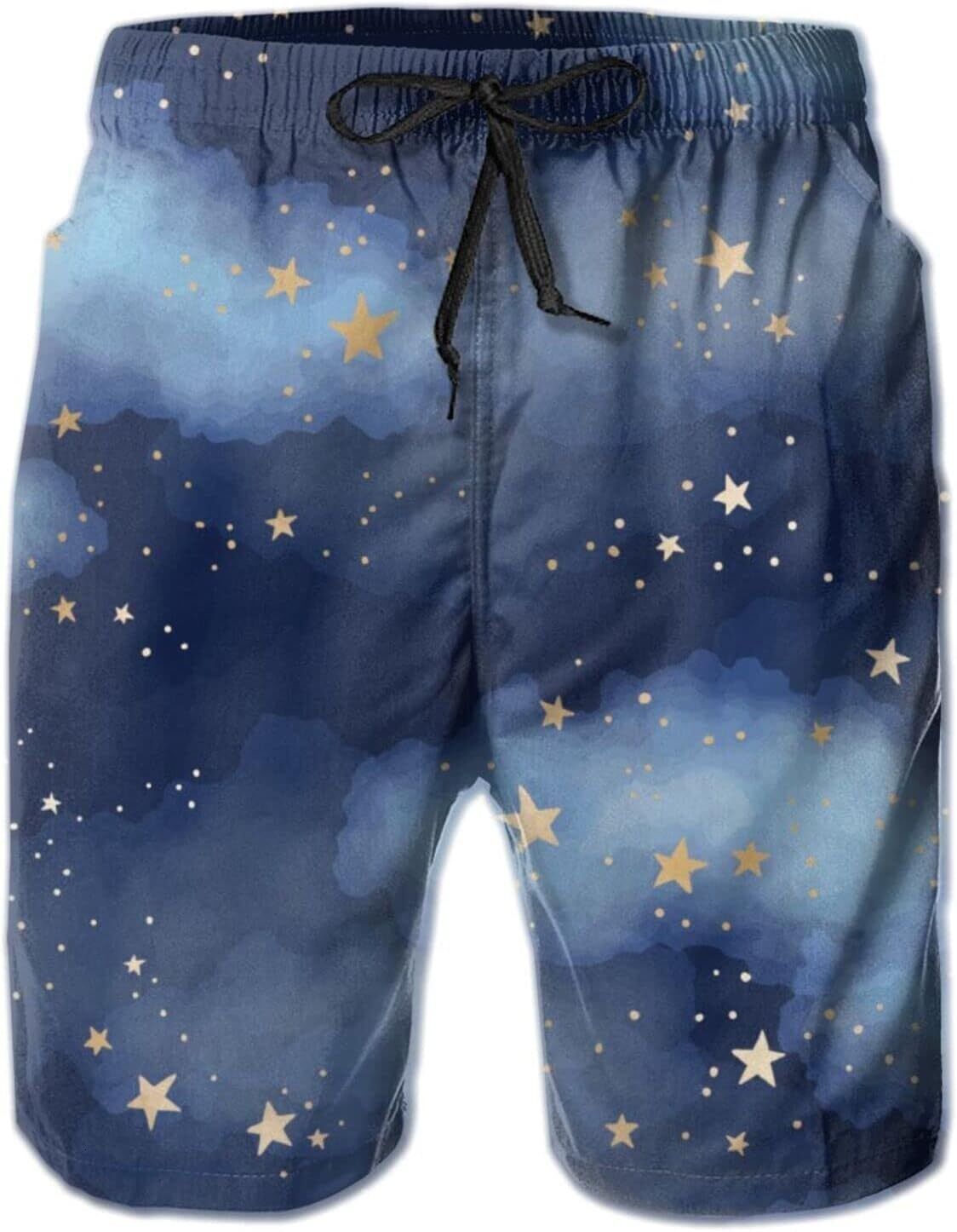 Mens Shorts 3D Printed Pattern Beautiful Night Sky Swim Trunks Quick Dry Casual Beach Board Swimwear