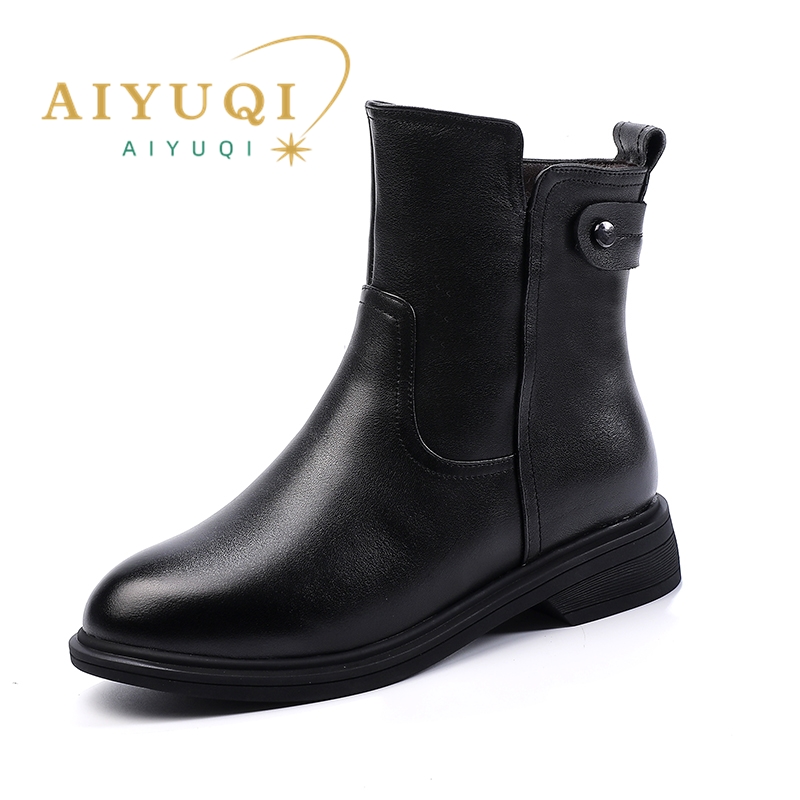 AIYUQI Women Winter Boots Genuine Leather Large Size Short Boots Women Wool Warm British Style Non-slip Women Boots