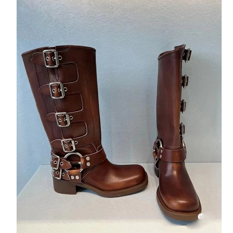 Fashion Thick-soled Handmade Leather Black and White Casual Winter Warm Boots Commuter Women's Shoes cf29