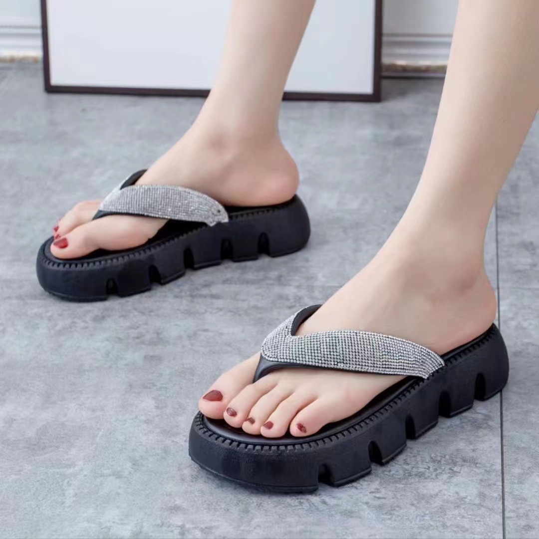 Crystal Bg flip ps New women green bottom platform slippers female jandal sandals glitter rhie beach slides shoes