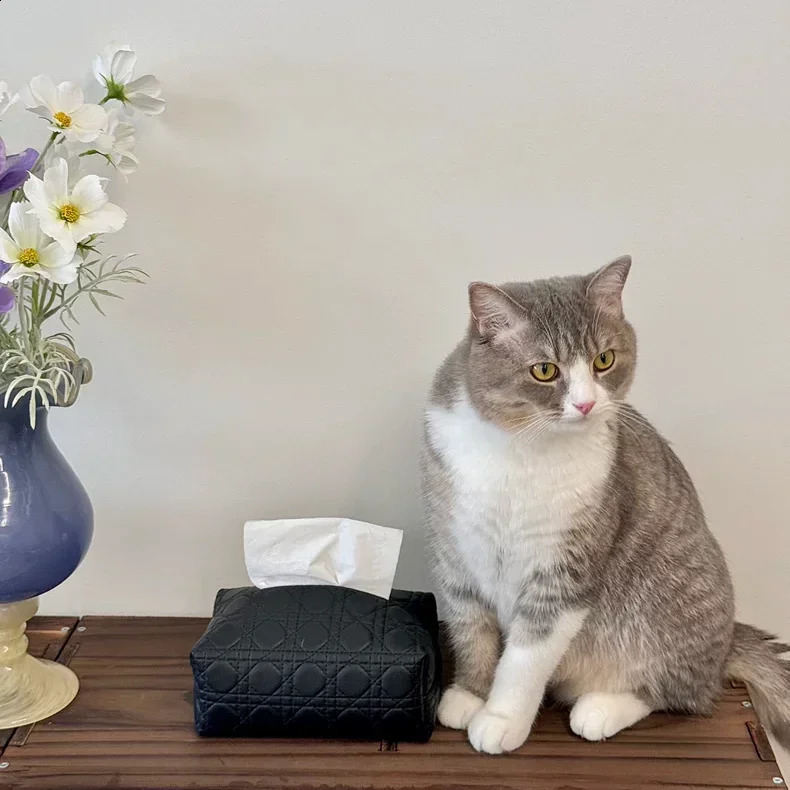 Leather Tissue Box Cream Style Tissue Box Living Room High-end Light Bedroom Coffee Table Paper Drawer Tissue Storage Box 240902