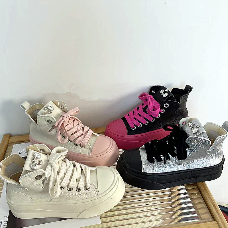Women's Korean High Top Pink Thick Soled Canvas Shoes