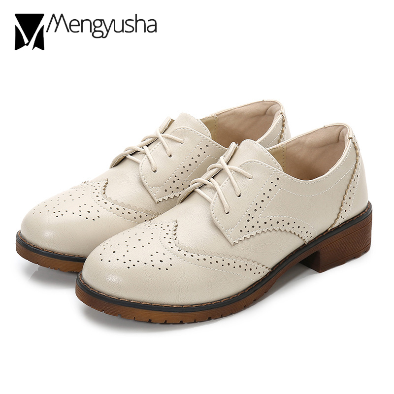 New Carving Oxford Women's db10d British Shoes Ladies Low Square Heel Flats Lace-Up Derby Creepers Breathable Preppy Girls College Loafers