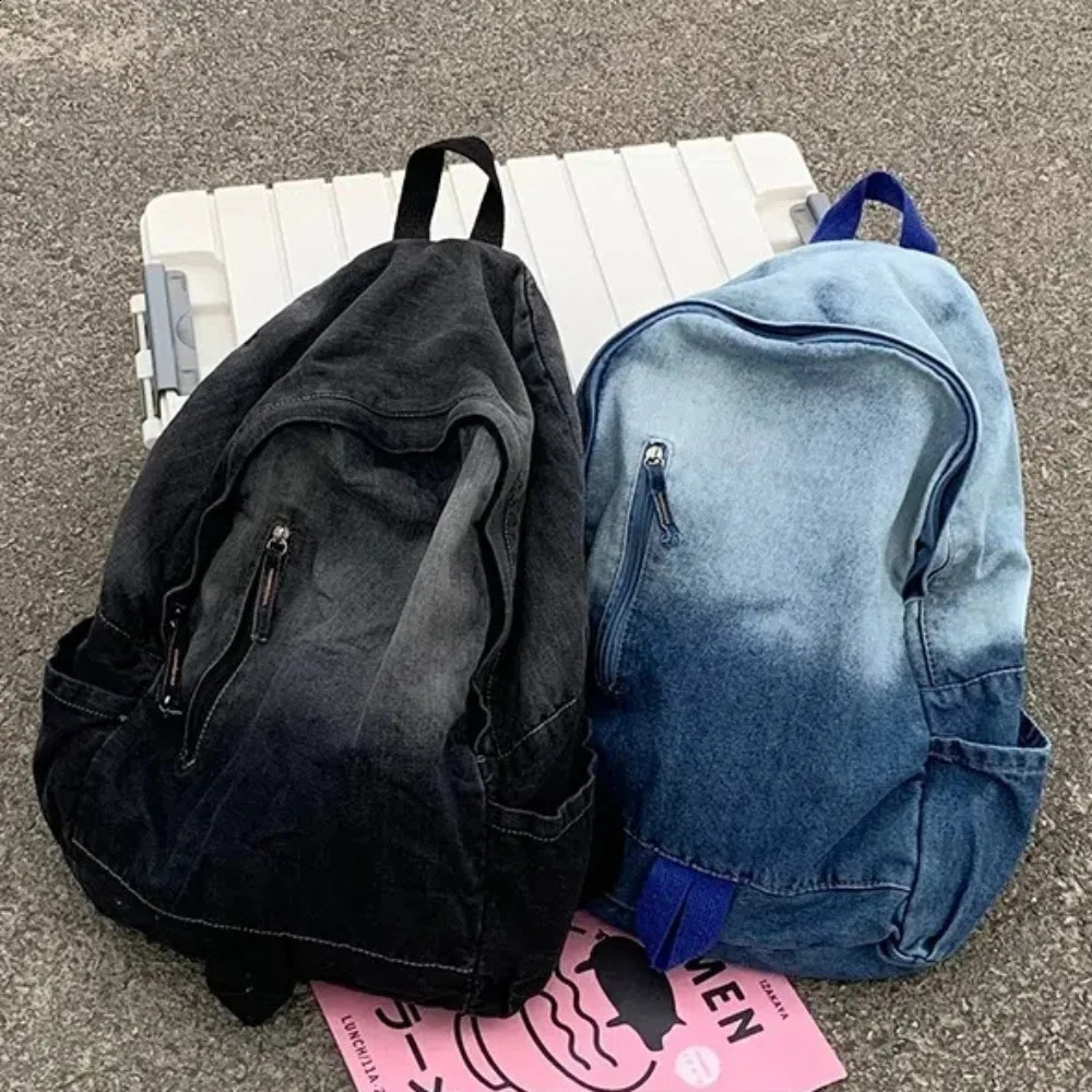 Fashion star pattern denim backpack Y2K punk backpack large capacity student backpack 240902