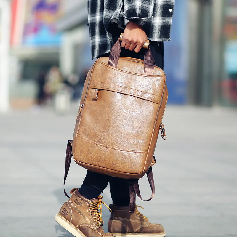 16.5inch Rucksack Men Backpack PU Leather Bagpack Large Laptop Backpacks Male Mochilas Casual Schoolbag For s 240902