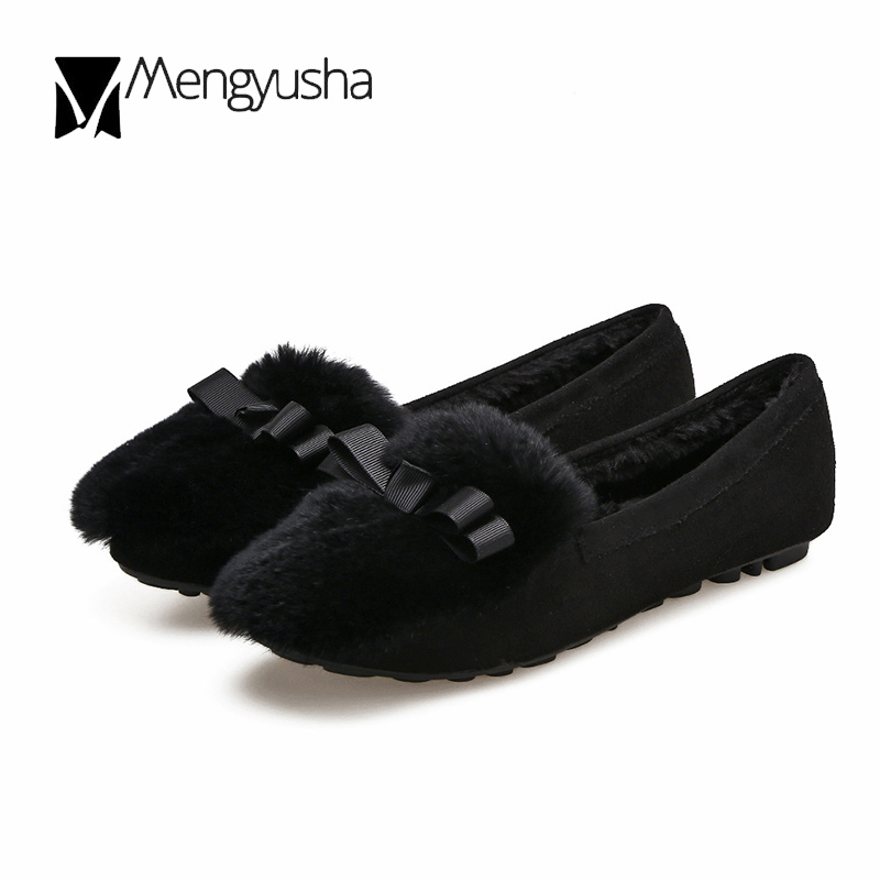 shoes fur Bow-knot cotton c17c3 women solid winter slip on moccasins celebrities round toe warm loafers hairy fleeces flats woman 2023