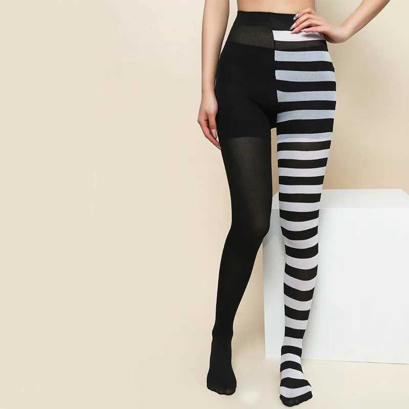 Socks Hosiery Goth Style Punk Women Striped Pantyhose Rainbow Long Tights Hallown Christmas High Waist Cosplay Stocking Elastic Slim Legging Y24083306