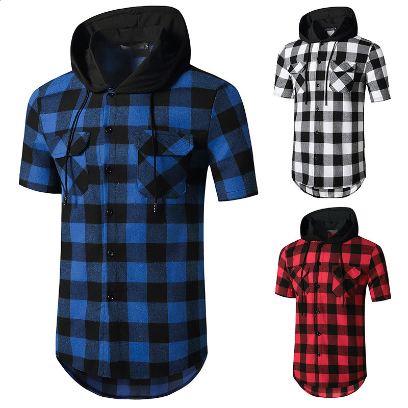 new mens hooded cardigan short sleeved shirt mens British style youth casual mens shirt 220322