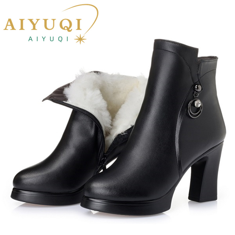AIYUQI Genuine leather Boots Women Shoes Plus Size Round Toe Square heel shoes Fashion ladies Casual ankle boots