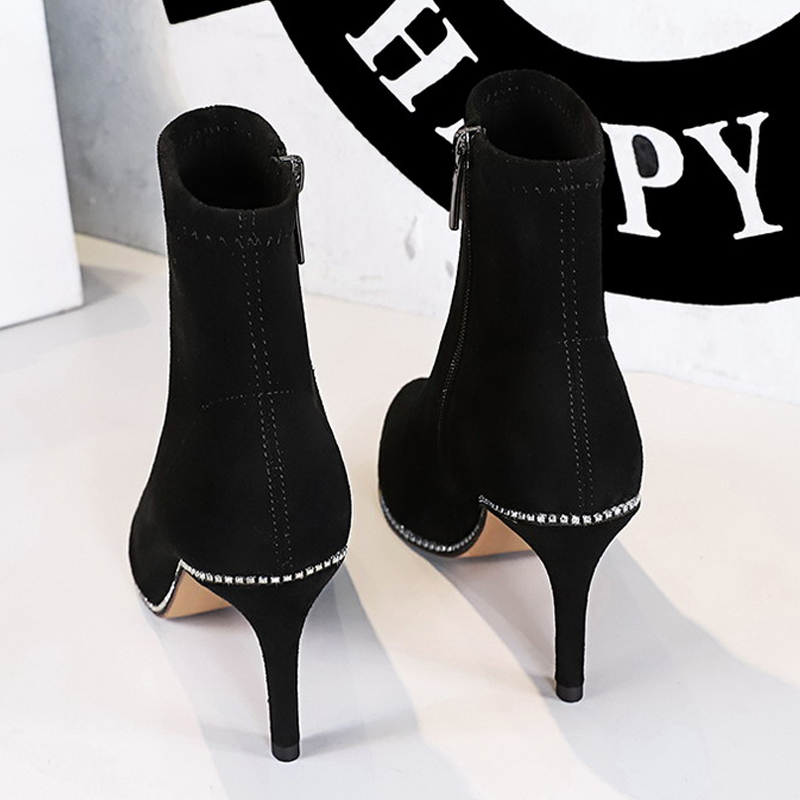 Rhies BIGTREE Suede Women Stiletto High-heel Sexy Party Shoes Women's Ankle Boots Side Zipper Short Boot 1af6 's