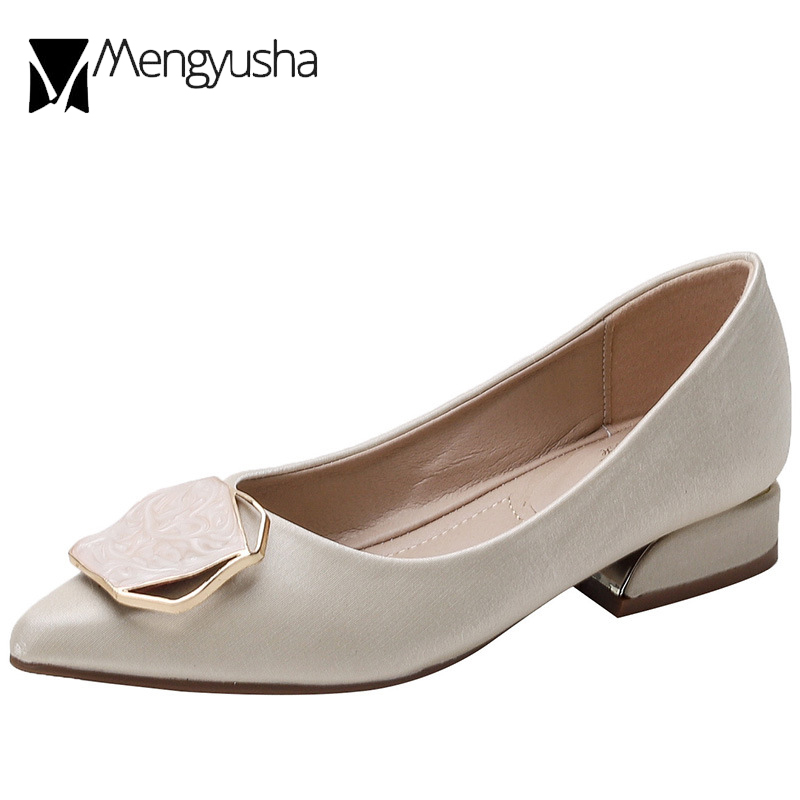 56597 Designer Pumps Silk Shoes Woman Bridal Wedding Medium High Heels Ladies Office Dress Metal Buckle Loafers Cute Mary Jeans