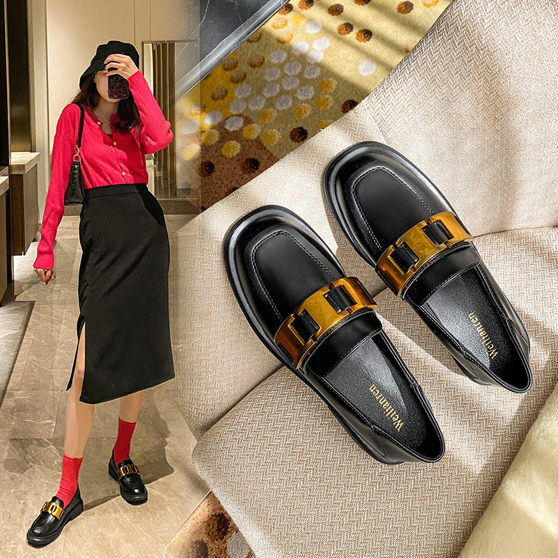 Plus Size 34-43 Oxford Shoes Woman Metal Chain Rubber Flats Platform Thicken Bottomed Loafers Femme Low Heels Sneakers Moccasins