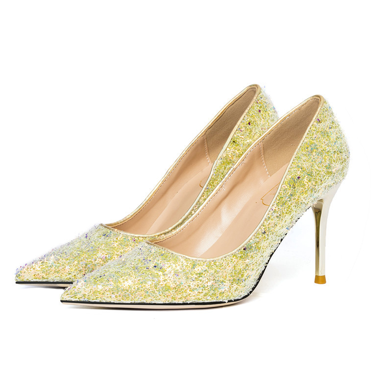 Shoes 2022 Summer ebbe6 Paillette Ladies Stiletto High Heels Woman Party Club Pumps Gold Sexy Glitter Pointed Toe Femme Traf Escarpins